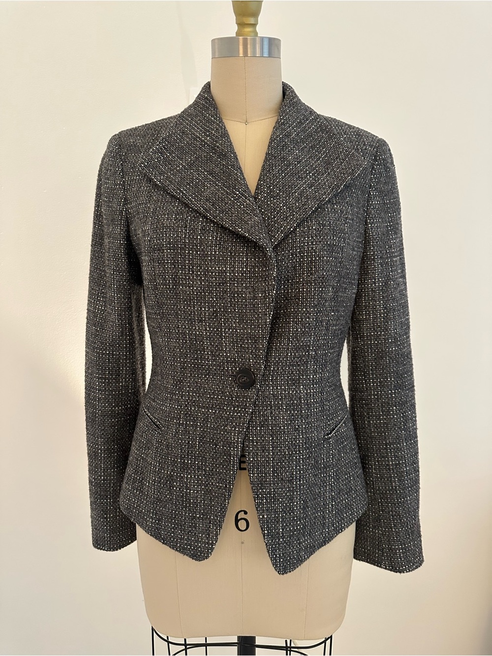 MaxMara Charcoal Tweed Single-Button Blazer